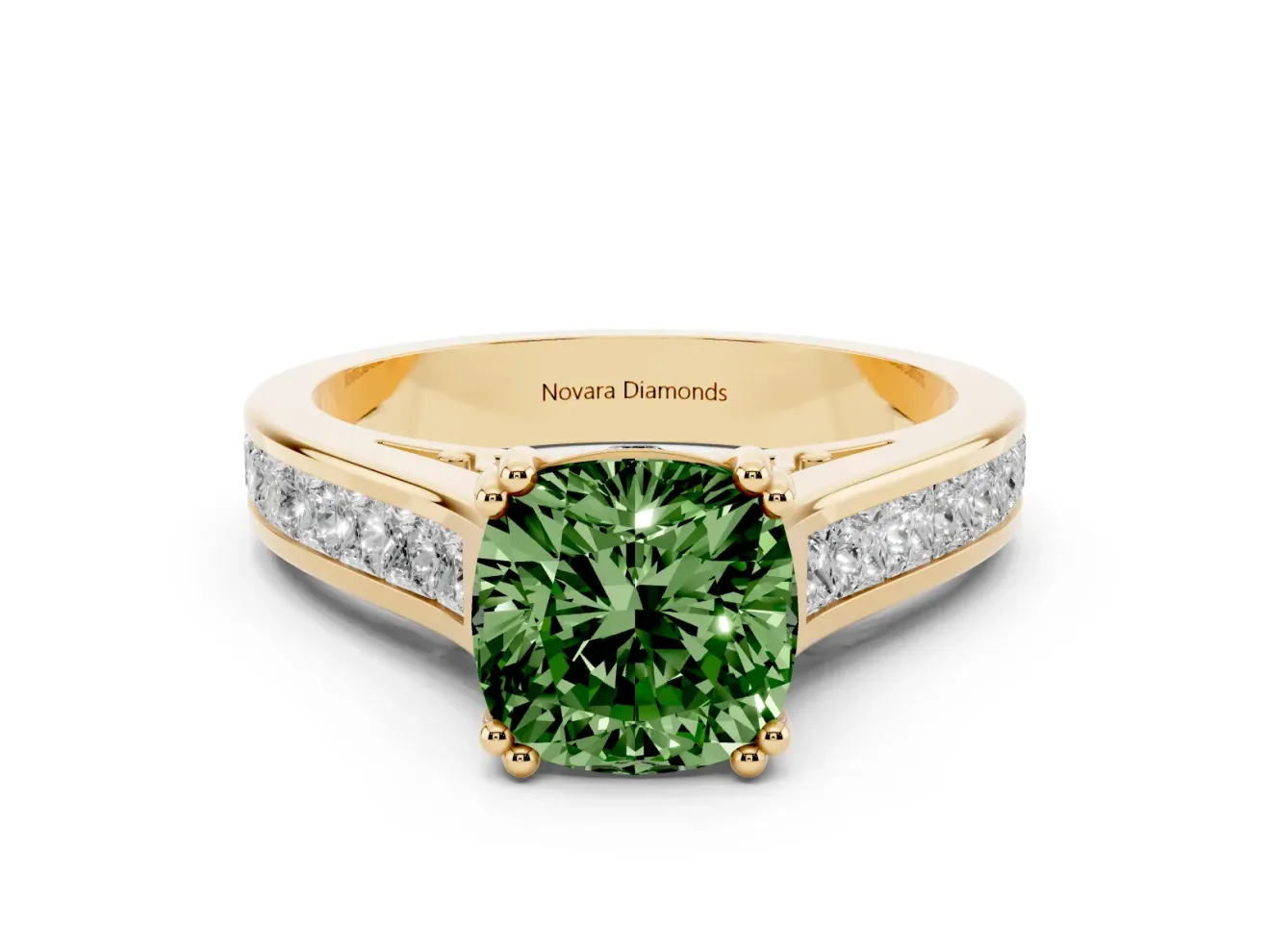 Cushion Cut Channel Engagement Ring Setting for a Fancy Green Lab-Grown Diamond | Yellow Gold - Design NV-24671
