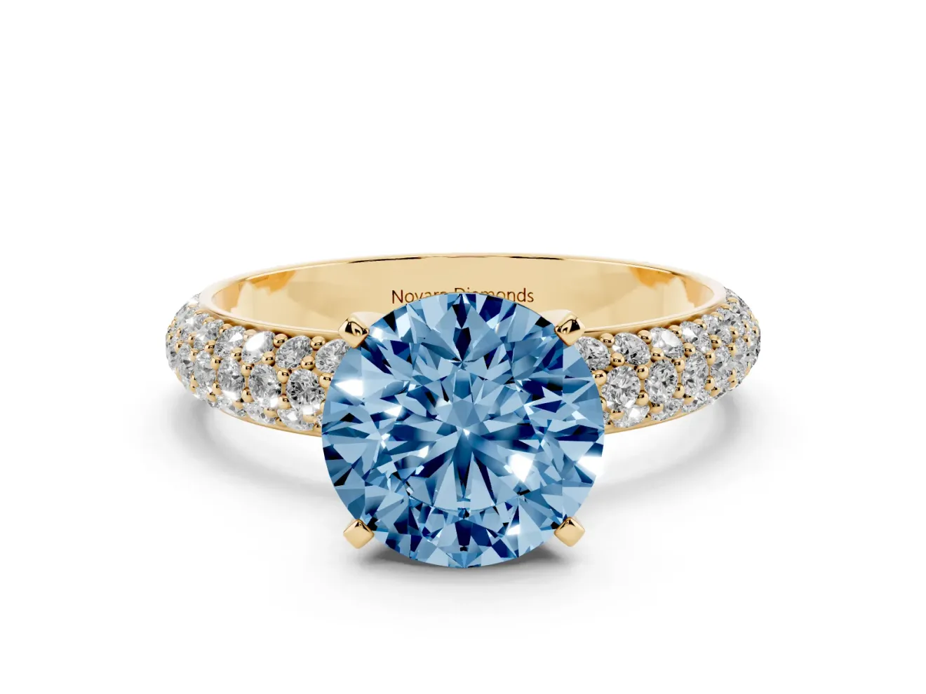 Round Domed Pavé Engagement Ring Setting for a Fancy Blue Lab-Grown Diamond | Yellow Gold