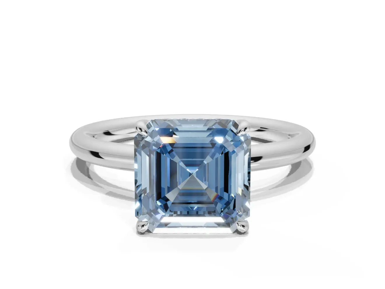 Asscher Cut Hidden Halo Ring Setting for a Fancy Blue Lab-Grown Diamond | White Gold