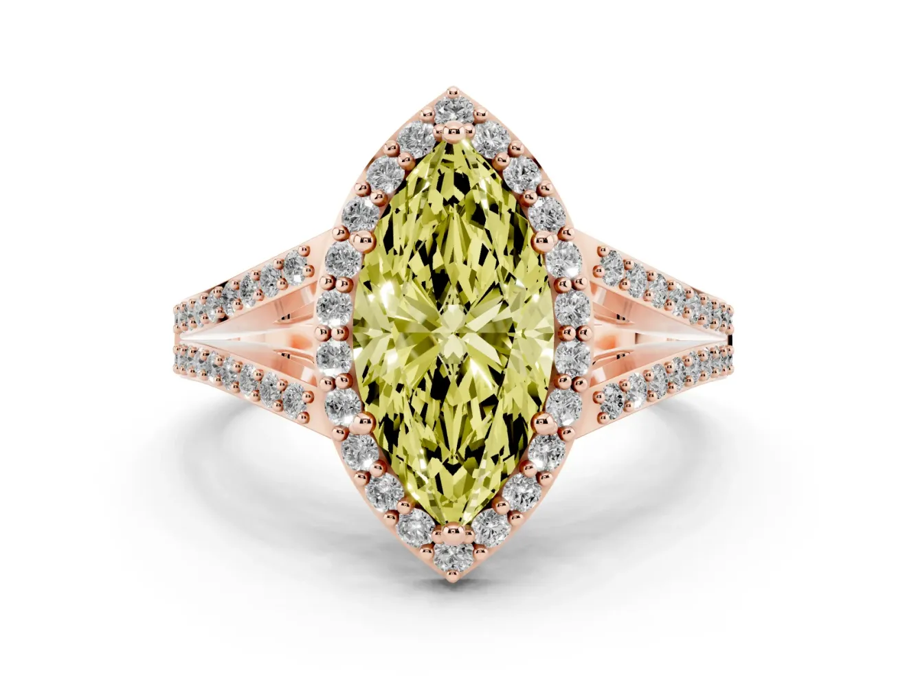 Marquise Split Shank Halo Engagement Ring Setting for a Fancy Yellow Lab-Grown Diamond | Rose Gold