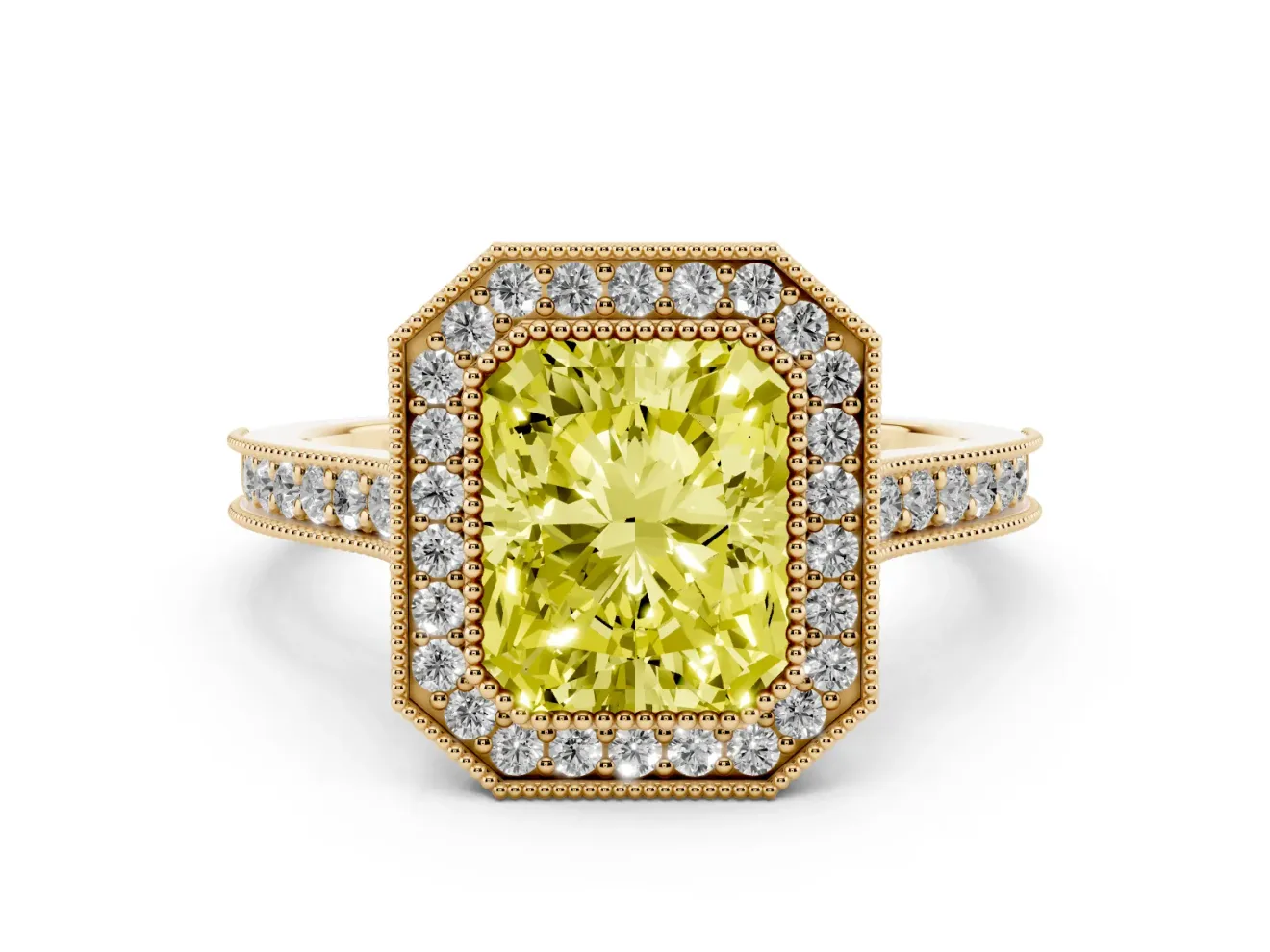 Radiant Cut Halo Engagement Ring Setting for a Fancy Yellow Lab-Grown Diamond | Yellow Gold - Design NV-24721