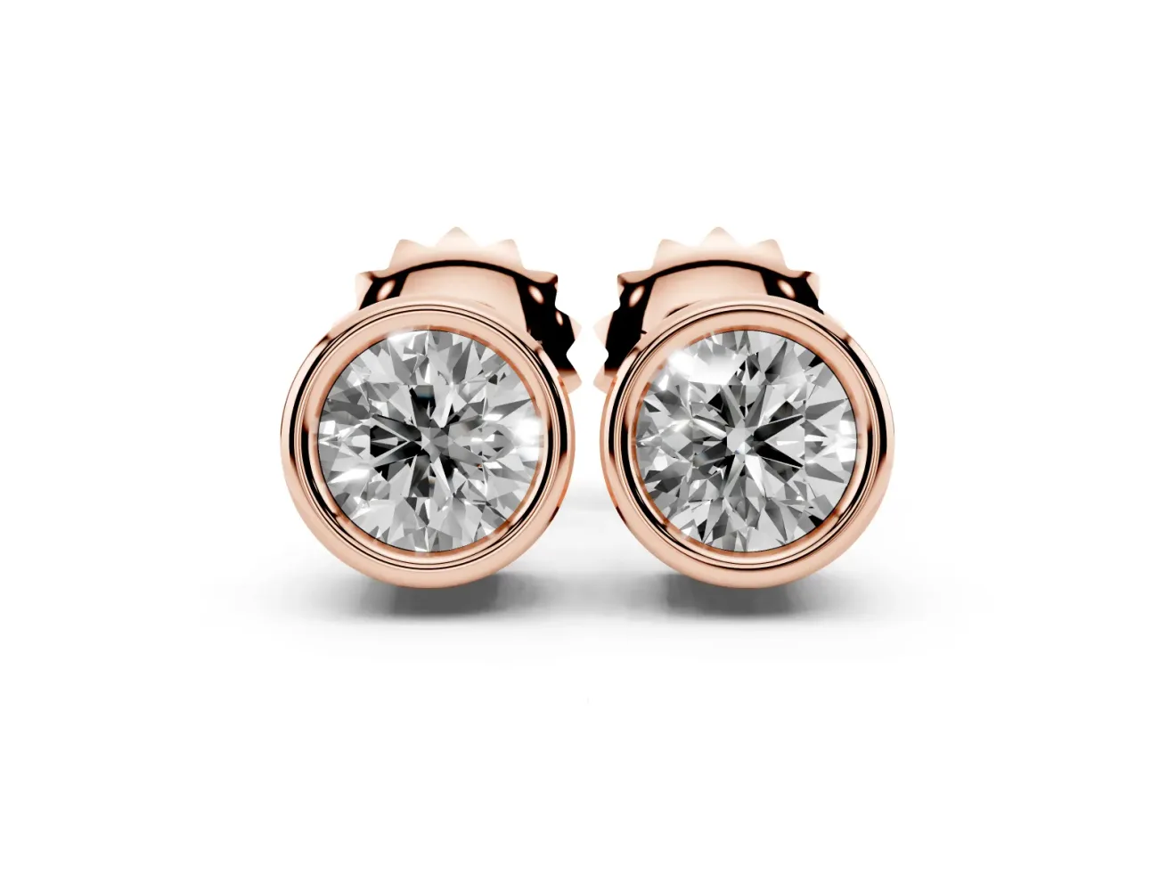 Round Lab-Grown Diamond Full Bezel Solitaire Stud Earrings | Push Backs | Rose Gold