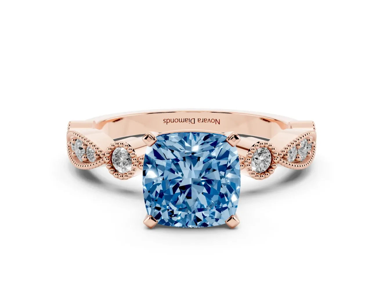 Cushion Cut Vintage Milgrain Engagement Ring Setting for a Fancy Blue Lab-Grown Diamond | Rose Gold
