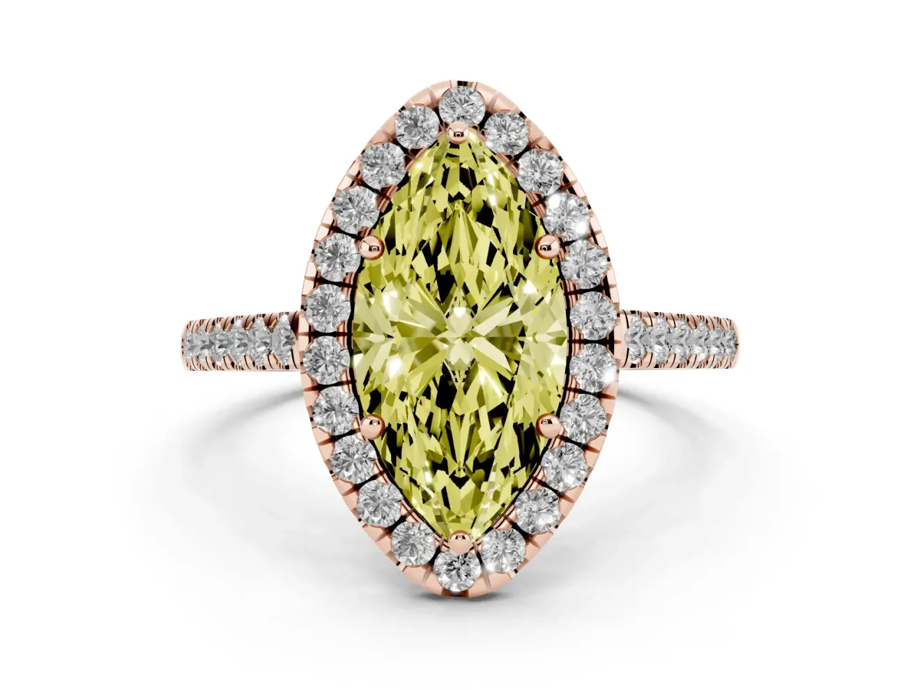 Marquise Halo Engagement Ring Setting for a Fancy Yellow Lab-Grown Diamond | Pave Shoulders | Rose Gold