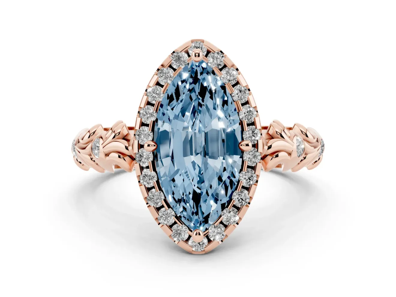 Marquise Leaf Halo Engagement Ring Setting for a Fancy Blue Lab-Grown Diamond | Rose Gold