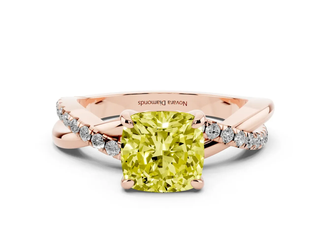 Cushion Cut Twist Engagement Ring Setting for a Fancy Yellow Lab-Grown Diamond | Rose Gold