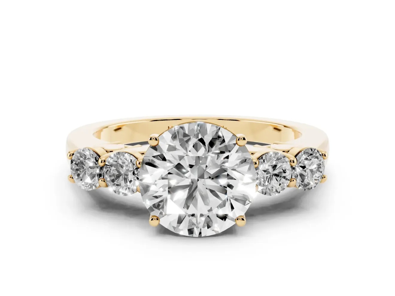Round Close Set Five Stone Engagement Ring Setting | Yellow Gold