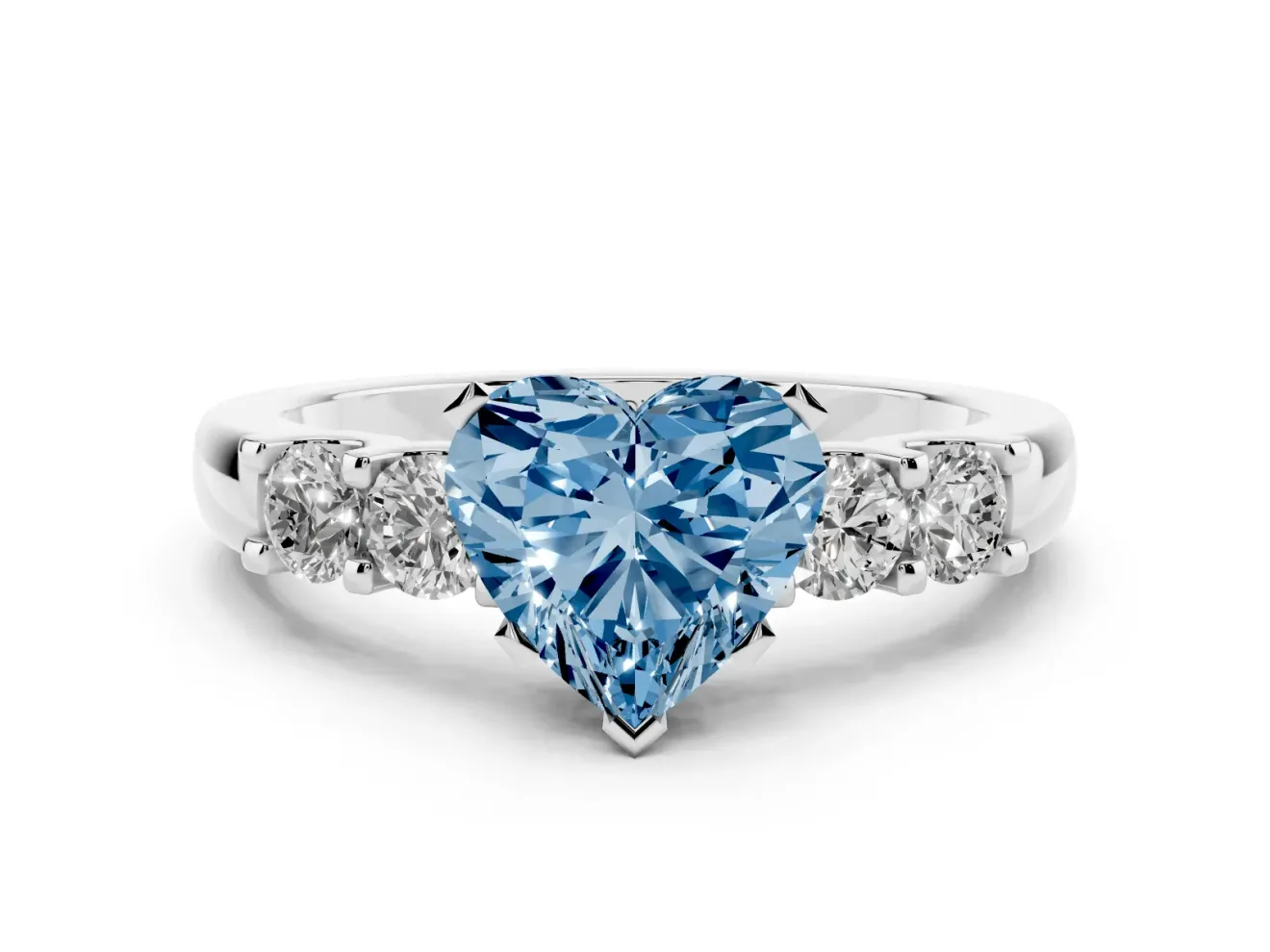 Heart-Shaped Five Stone Engagement Ring Setting for a Fancy Blue Lab-Grown Diamond | Platinum