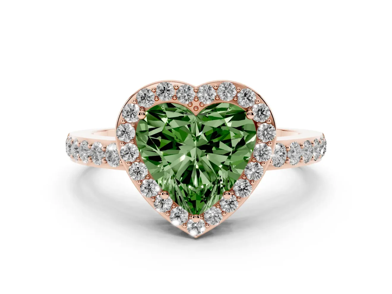 Heart-Shaped Halo Pave Engagement Ring Setting for a Fancy Green Lab-Grown Diamond | Heart Cutout Gallery | Rose Gold