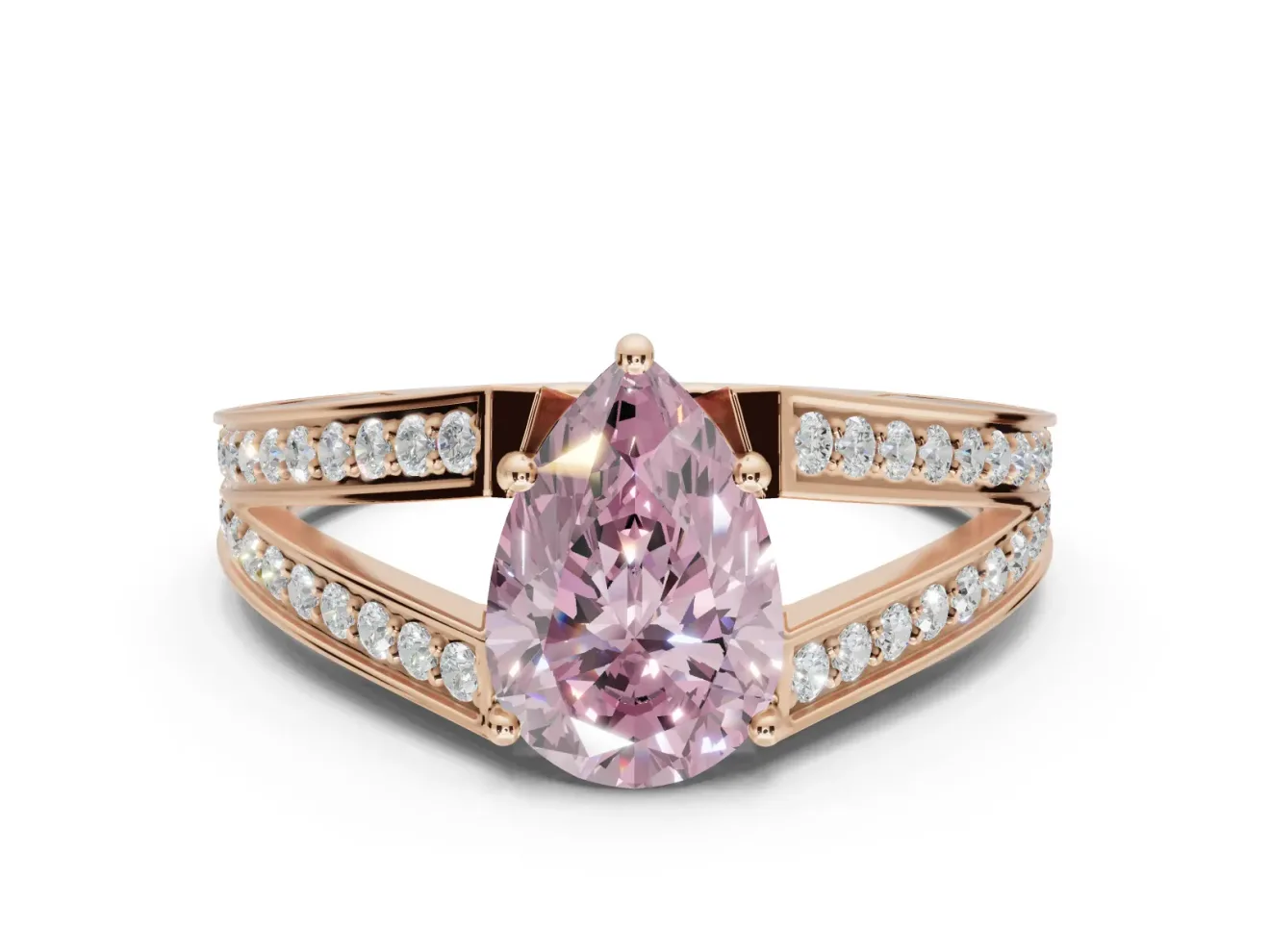 Pear-Shaped Split Shank Pavé Engagement Ring Setting for a Fancy Pink Lab-Grown Diamond | Rose Gold