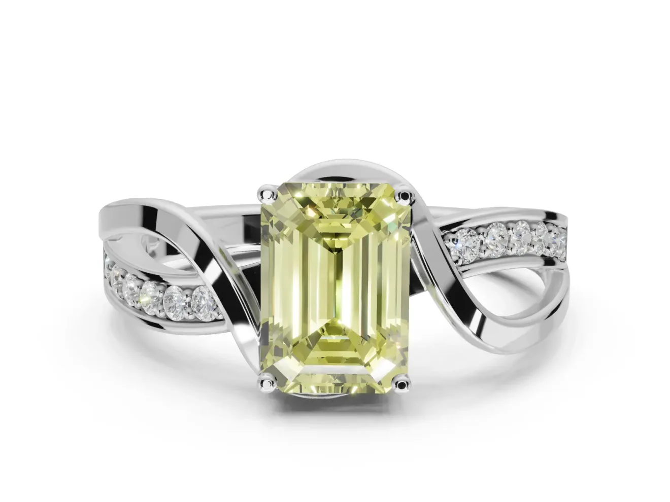 Emerald Cut Bypass Solitaire Engagement Ring Setting for a Fancy Yellow Lab-Grown Diamond | Sterling Silver