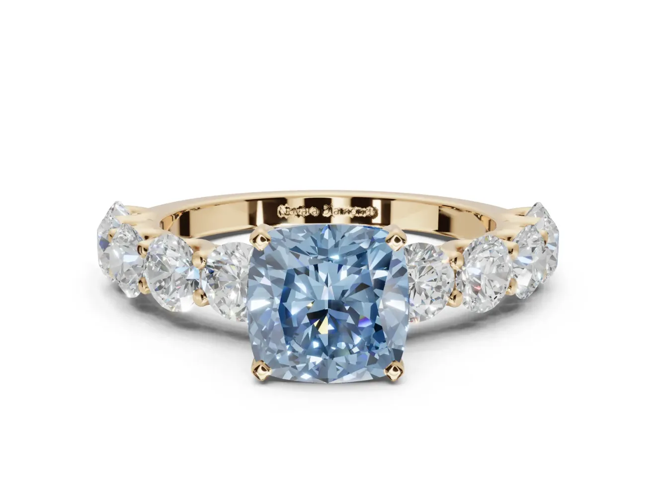 Cushion Cut Engagement Ring Setting for a Fancy Blue Lab-Grown Diamond | Yellow Gold - Design NV-24455