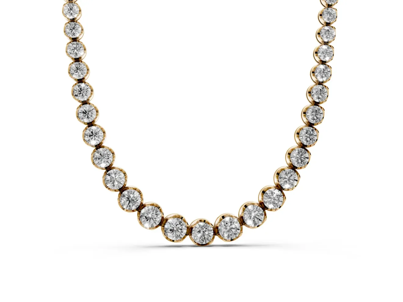 Round Lab-Grown Diamond Graduated Bezel Tennis Necklace | Close-Set Bezels | Yellow Gold
