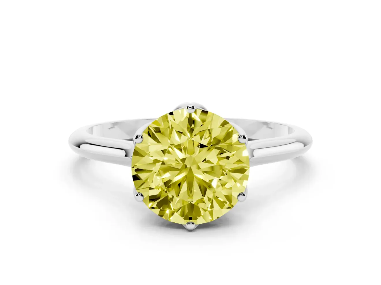 Fancy Yellow Round Cut Diamond Solitaire Cathedral Ring Set in Platinum with Prong Setting