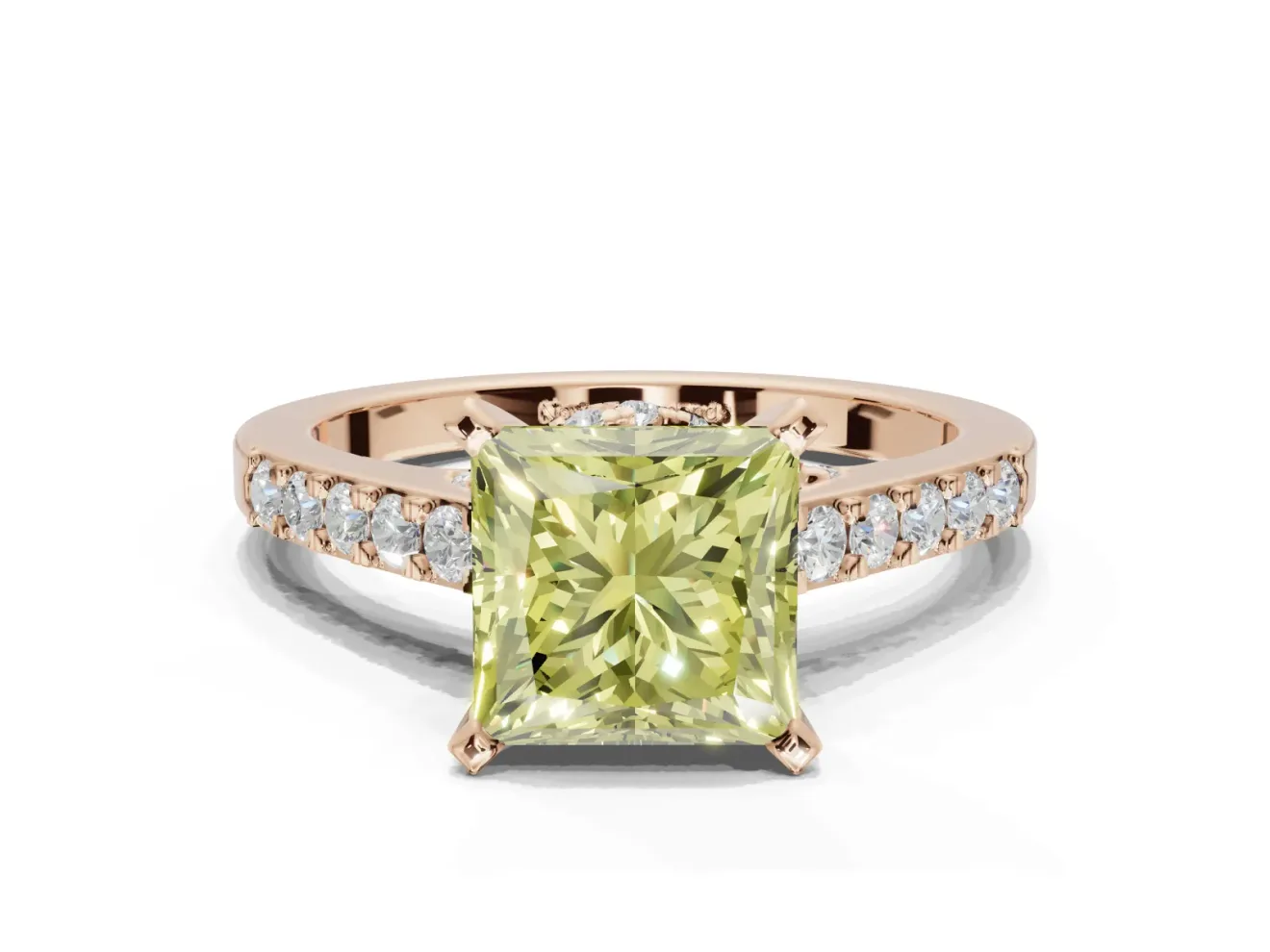 Princess Cut Pavé Solitaire Engagement Ring Setting for a Fancy Yellow Lab-Grown Diamond | Crossover Gallery | Rose Gold
