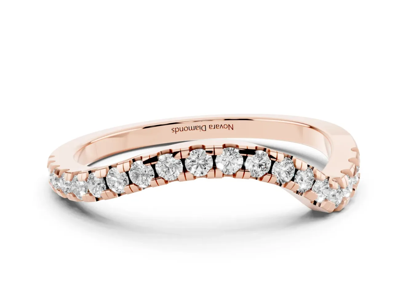 Round Lab-Grown Diamond Curved Pavé Wedding Band | U-Prong Setting | Rose Gold