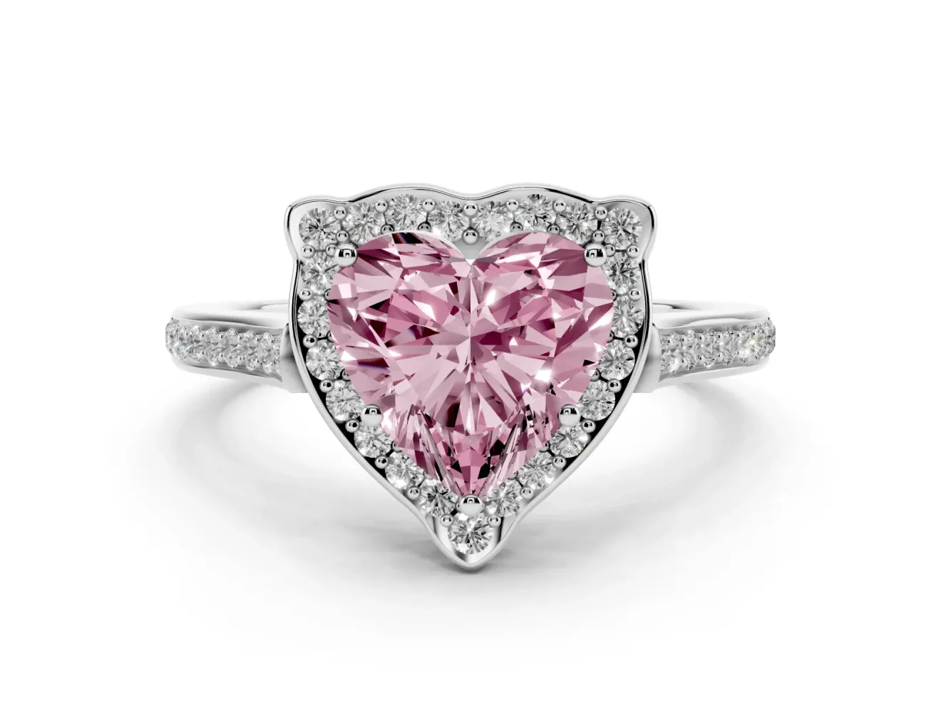 Heart-Shaped Petal Tip Halo Engagement Ring Setting for a Fancy Pink Lab-Grown Diamond | Pavé Band | Sterling Silver