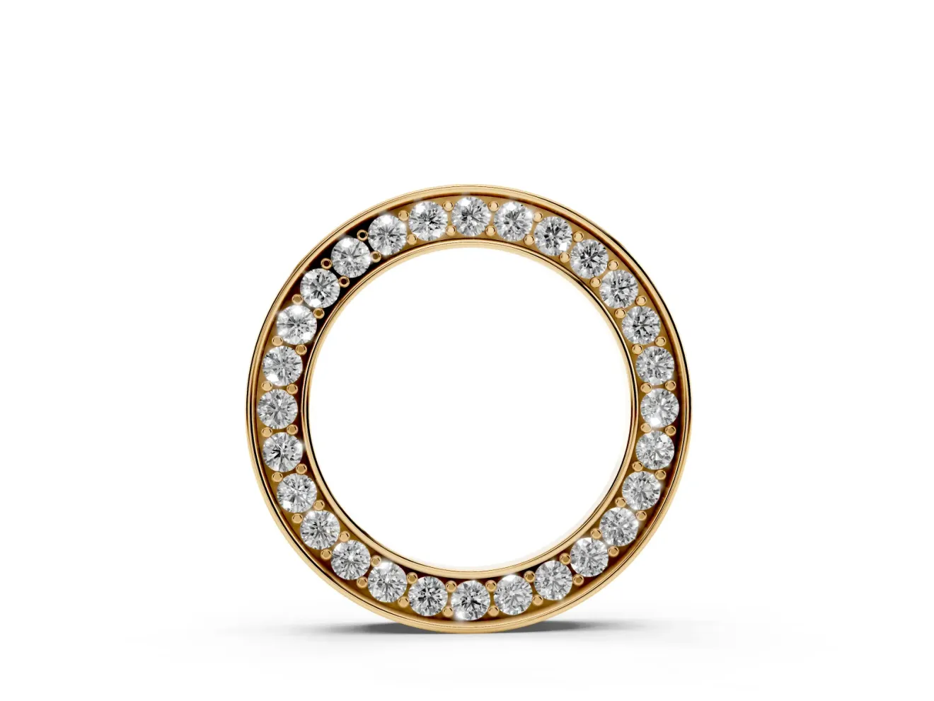 Round Lab-Grown Diamond Pavé Circle Pendant Necklace | Polished Rails | Yellow Gold