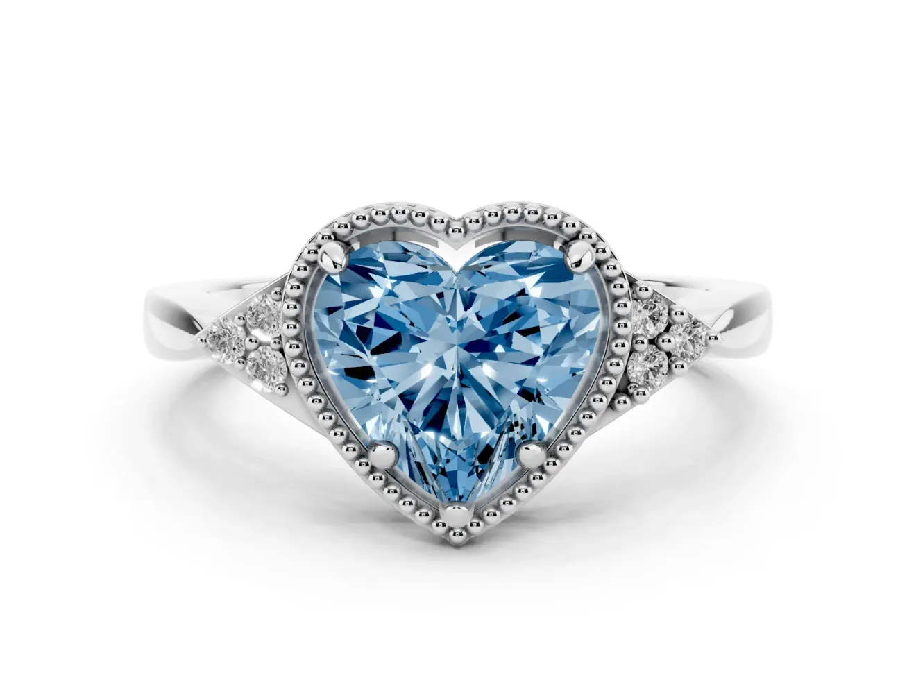 Heart-Shaped Milgrain Frame Engagement Ring Setting for a Fancy Blue Lab-Grown Diamond | Platinum