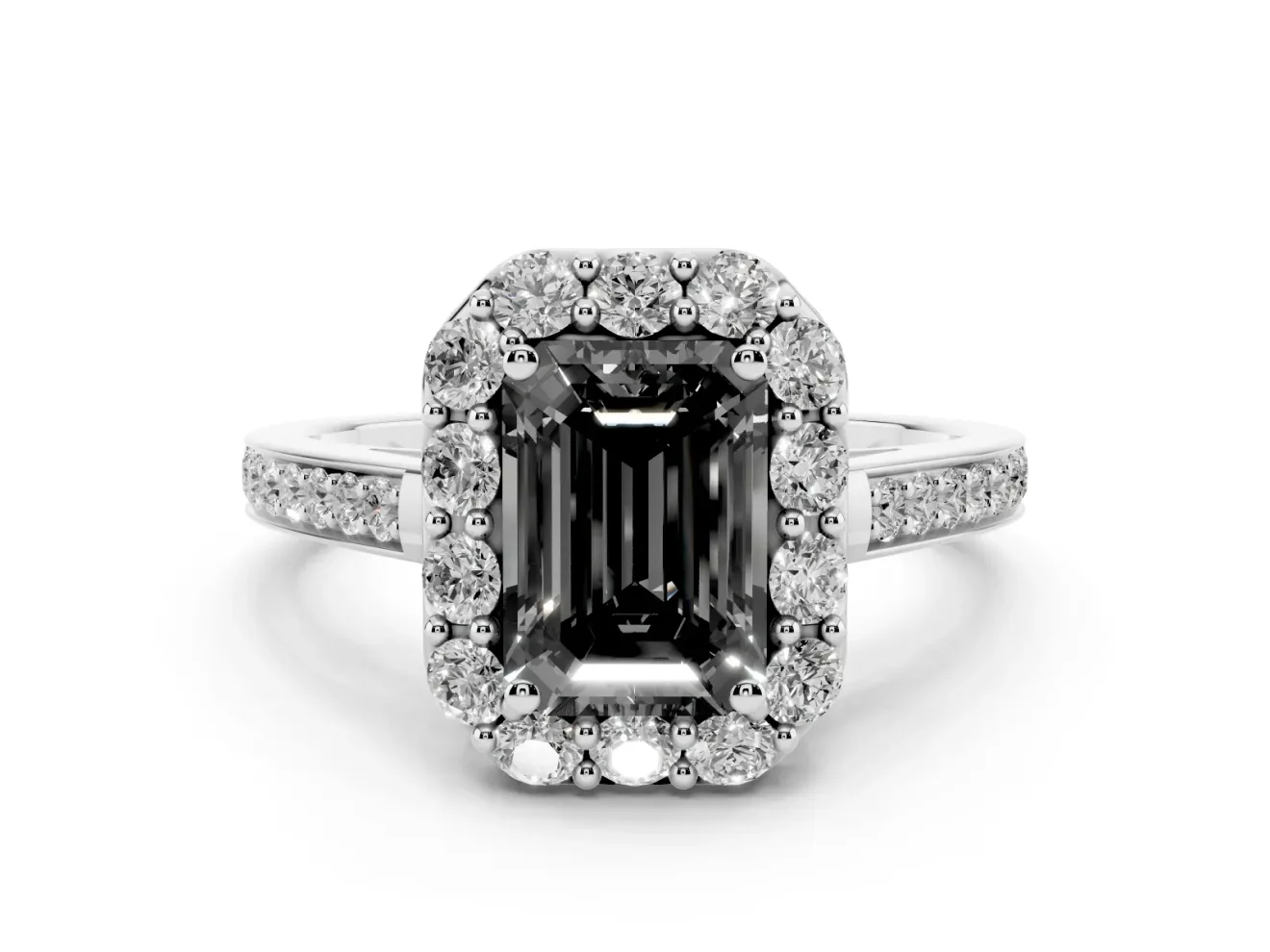 Emerald Cut Floral Halo Engagement Ring Setting for a Black Center | White Gold
