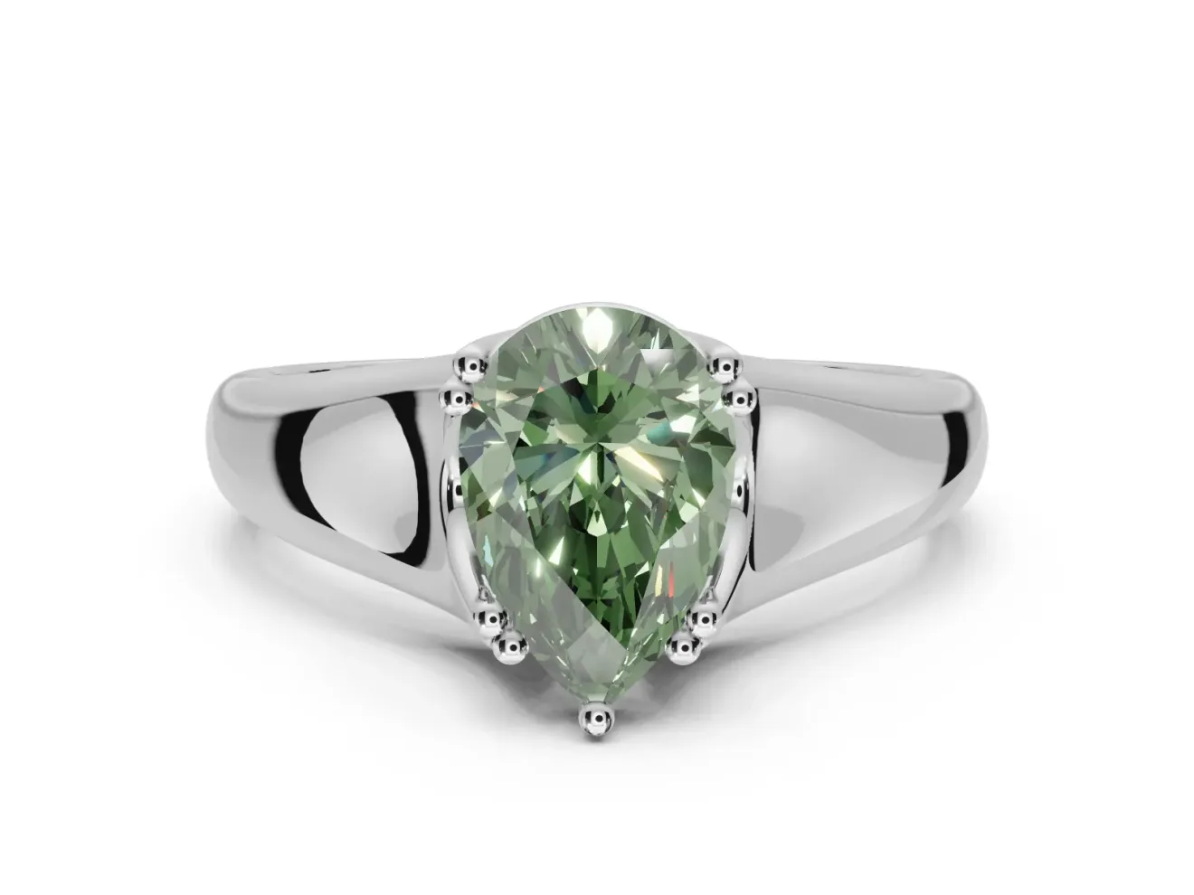 Pear-Shaped Double Claw Solitaire Engagement Ring Setting for a Fancy Green Lab-Grown Diamond | White Gold