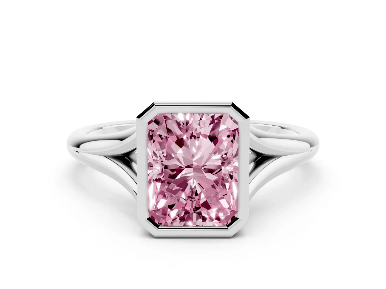 Radiant Cut Bezel Engagement Ring Setting for a Fancy Pink Lab-Grown Diamond | Platinum