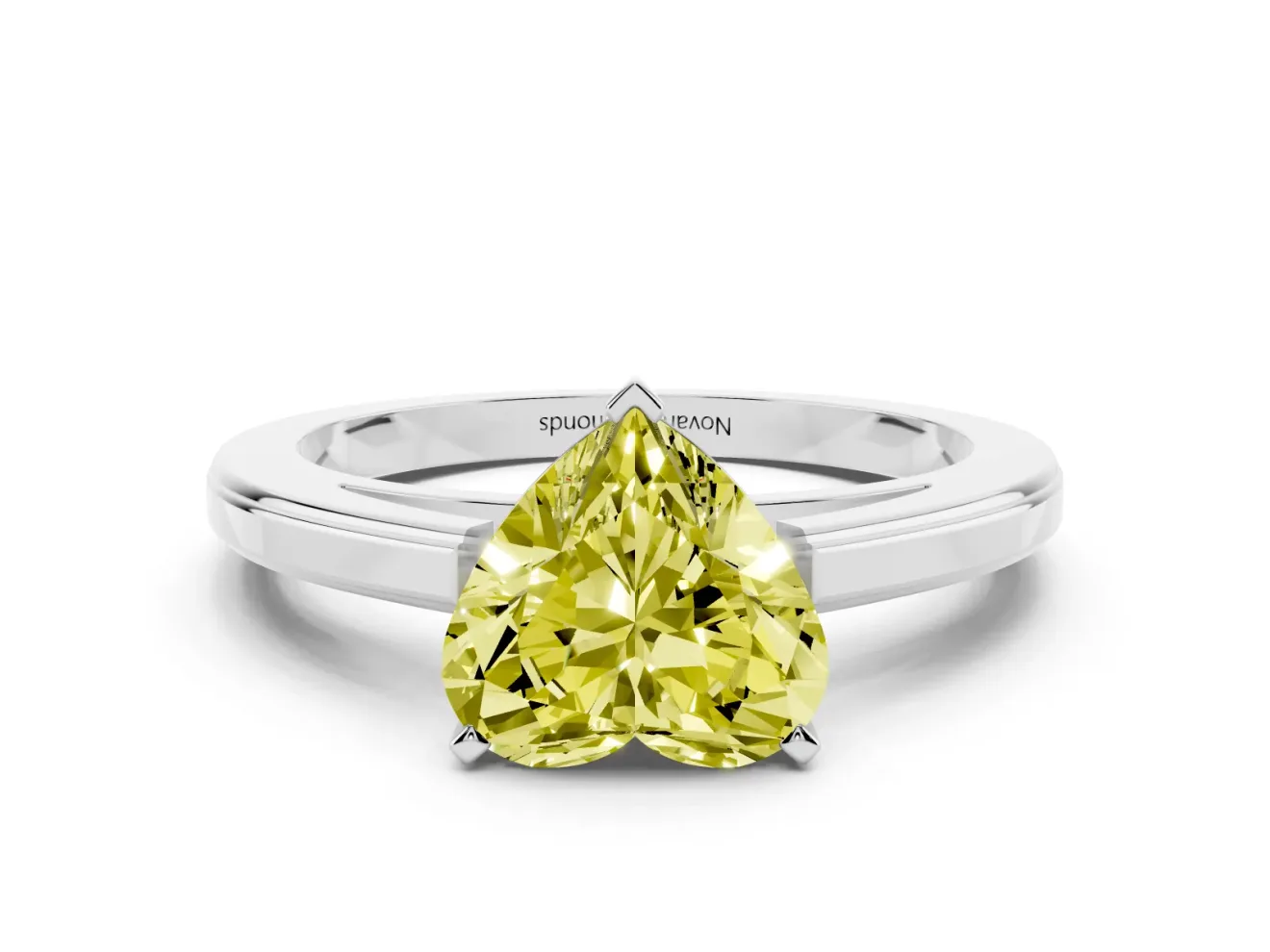 Heart-Shaped Solitaire Engagement Ring Setting for a Fancy Yellow Lab-Grown Diamond | Stepped Flat Band | Platinum