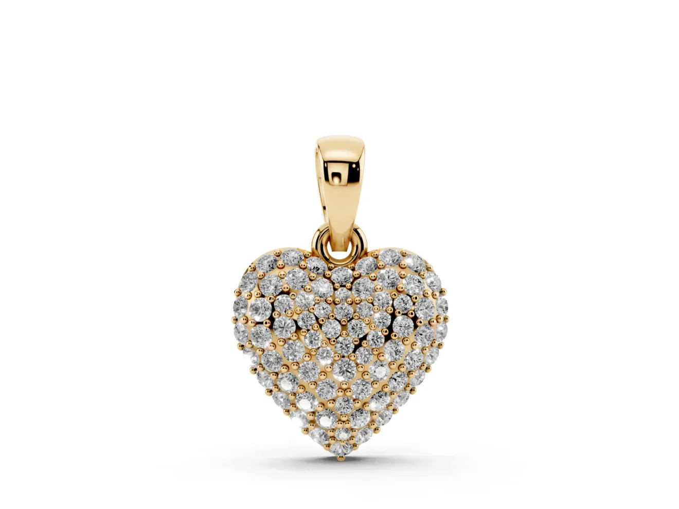 Round Lab-Grown Diamond Pavé Heart Pendant Necklace | Fully Set Face | Yellow Gold