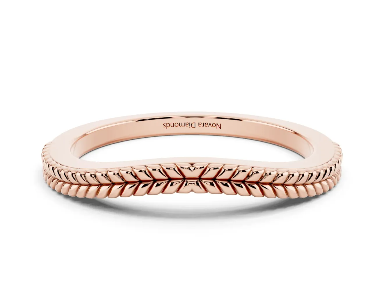 Rope Twist Contour Wedding Band | Wheat Leaf Detail | Rose Gold