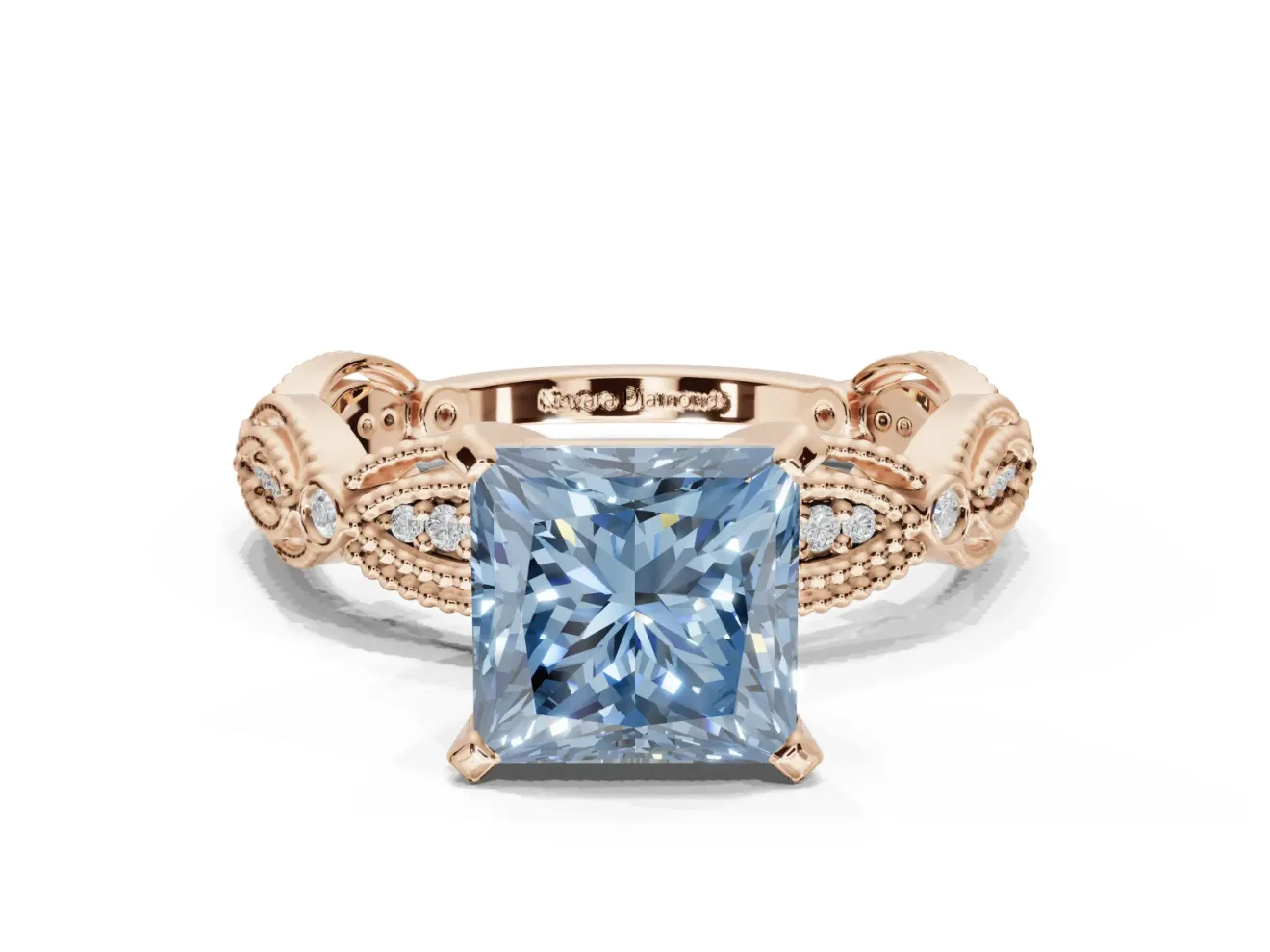 Princess Cut Vintage Engagement Ring Setting for a Fancy Blue Lab-Grown Diamond | Graduated Stations | Rose Gold