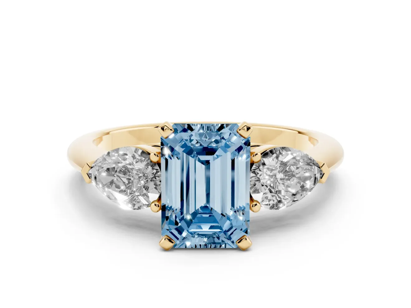 Emerald Cut 3-Stone Engagement Ring Setting for a Fancy Blue Lab-Grown Diamond | Yellow Gold