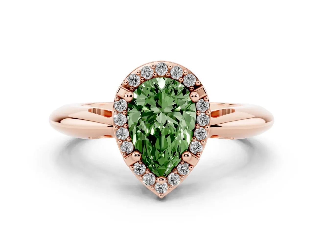 Pear-Shaped Halo Engagement Ring Setting for a Fancy Green Lab-Grown Diamond | Plain Tapered Band | Rose Gold