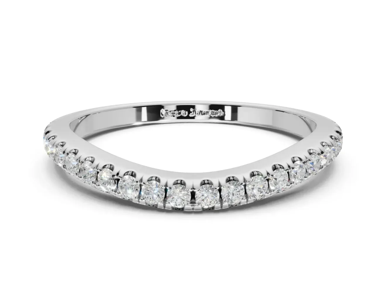 Round Lab-Grown Diamond Pavé Curved Half Eternity Wedding Band | Rounded Edges | Platinum