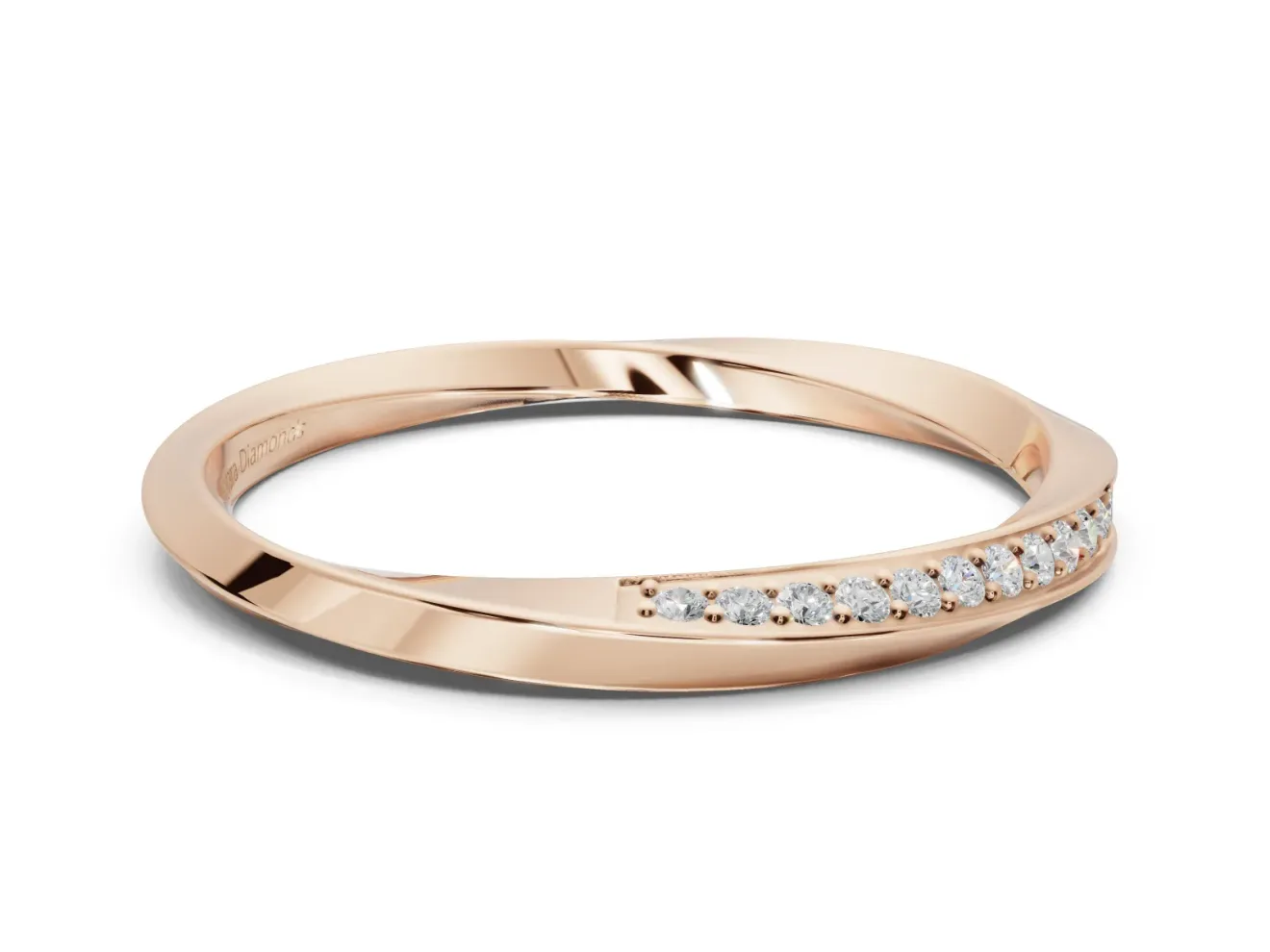 Round Lab-Grown Diamond Pavé Ribbon Twist Wedding Band | Polished Turn | Rose Gold