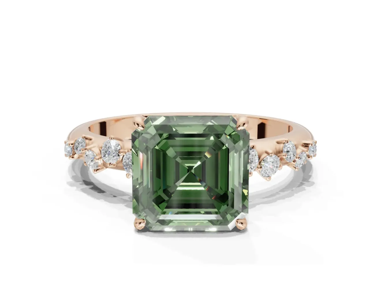 Asscher Cut Graduated Solitaire Engagement Ring Setting for a Fancy Green Lab-Grown Diamond | Rose Gold