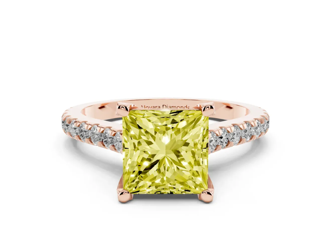 Princess Cut Hidden Halo Pave Engagement Ring Setting for a Fancy Yellow Lab-Grown Diamond | Claw Prongs | Rose Gold