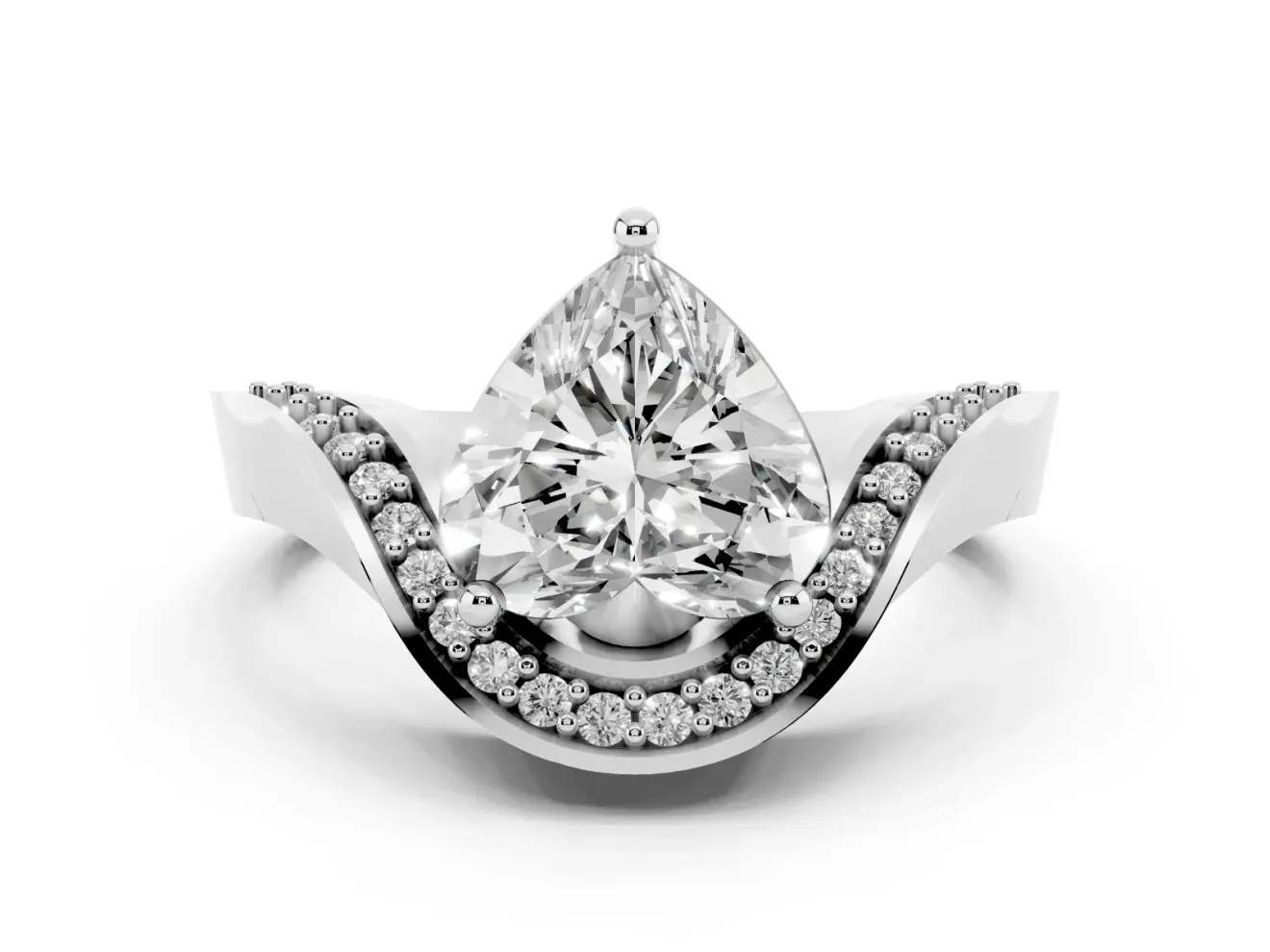 Heart-Shaped Bypass Solitaire Engagement Ring Setting | Pavé Ribbon | Platinum