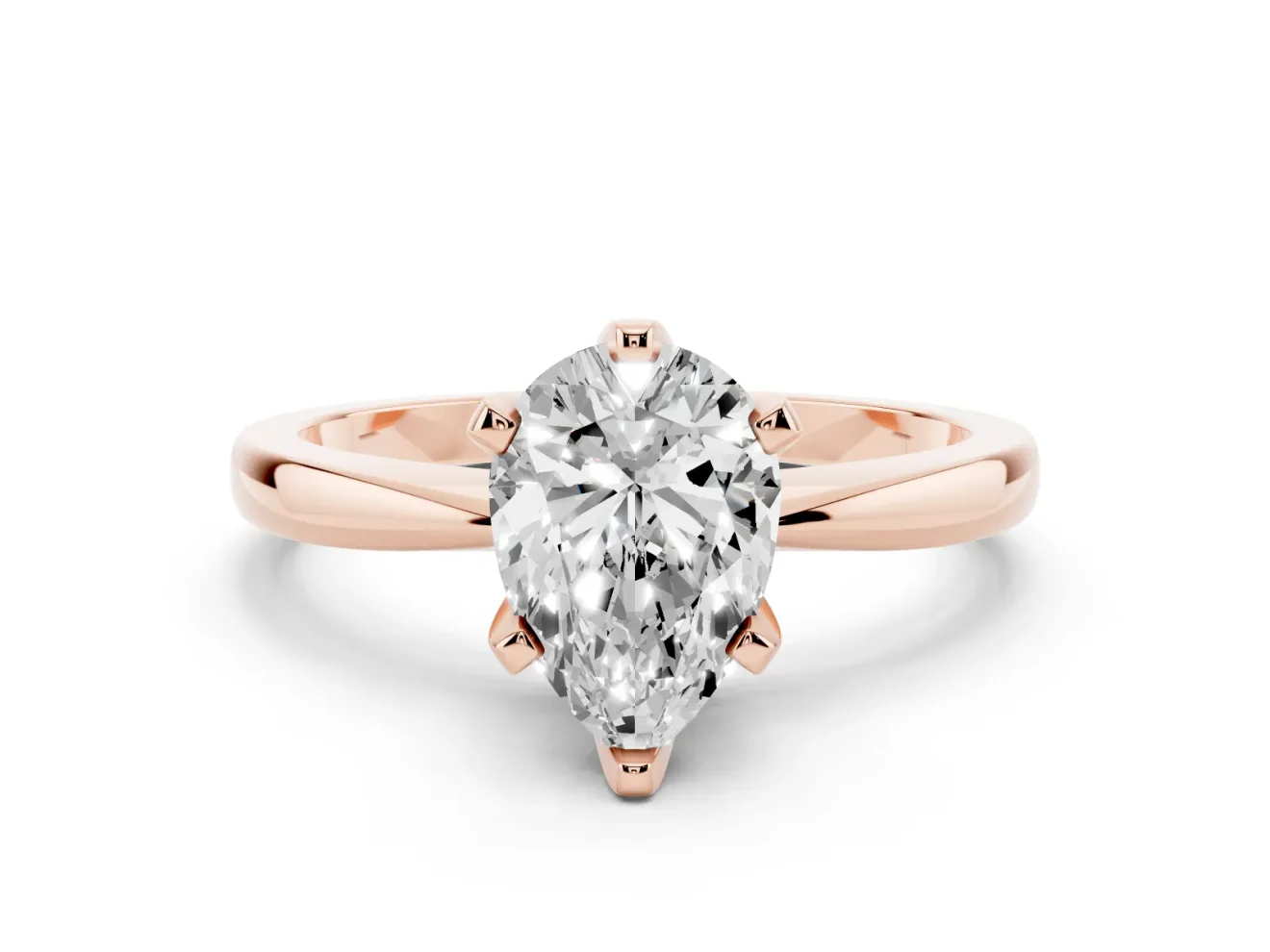 Pear Cut Diamond Solitaire Engagement Ring Set in Rose gold with Slim Tapered Solitaire Band