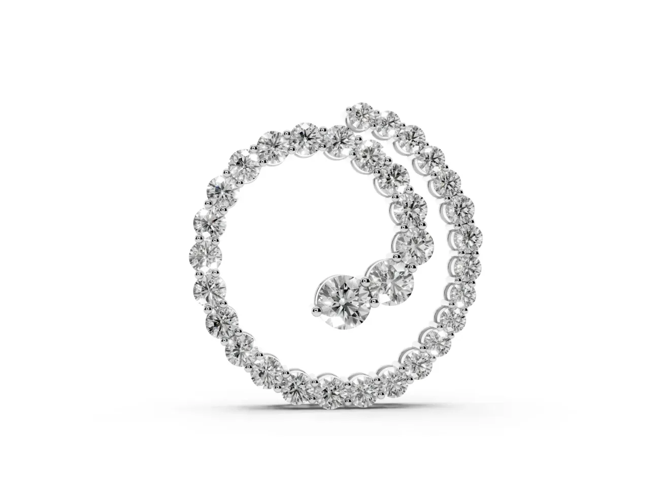 Round Lab-Grown Diamond Spiral Pendant Necklace | Two-Point Chain | Sterling Silver