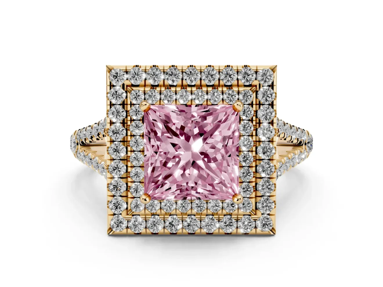 Princess Cut Halo Engagement Ring Setting for a Fancy Pink Lab-Grown Diamond | Yellow Gold - Design NV-24799