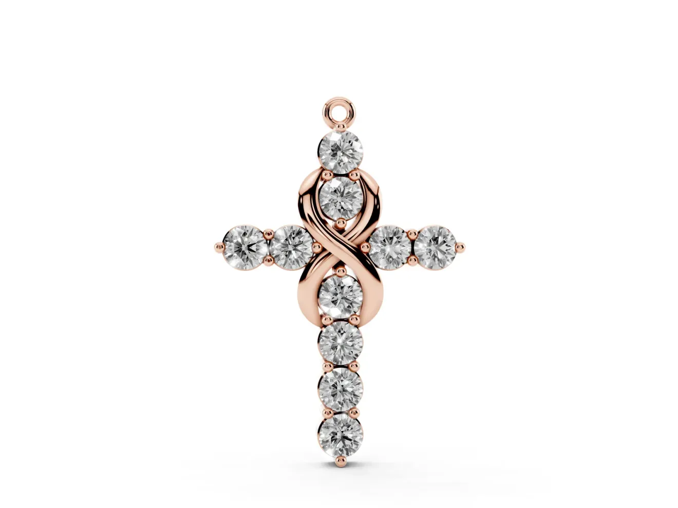 Round Lab-Grown Diamond Infinity Cross Pendant Necklace | Prong-Set Arms | Rose Gold