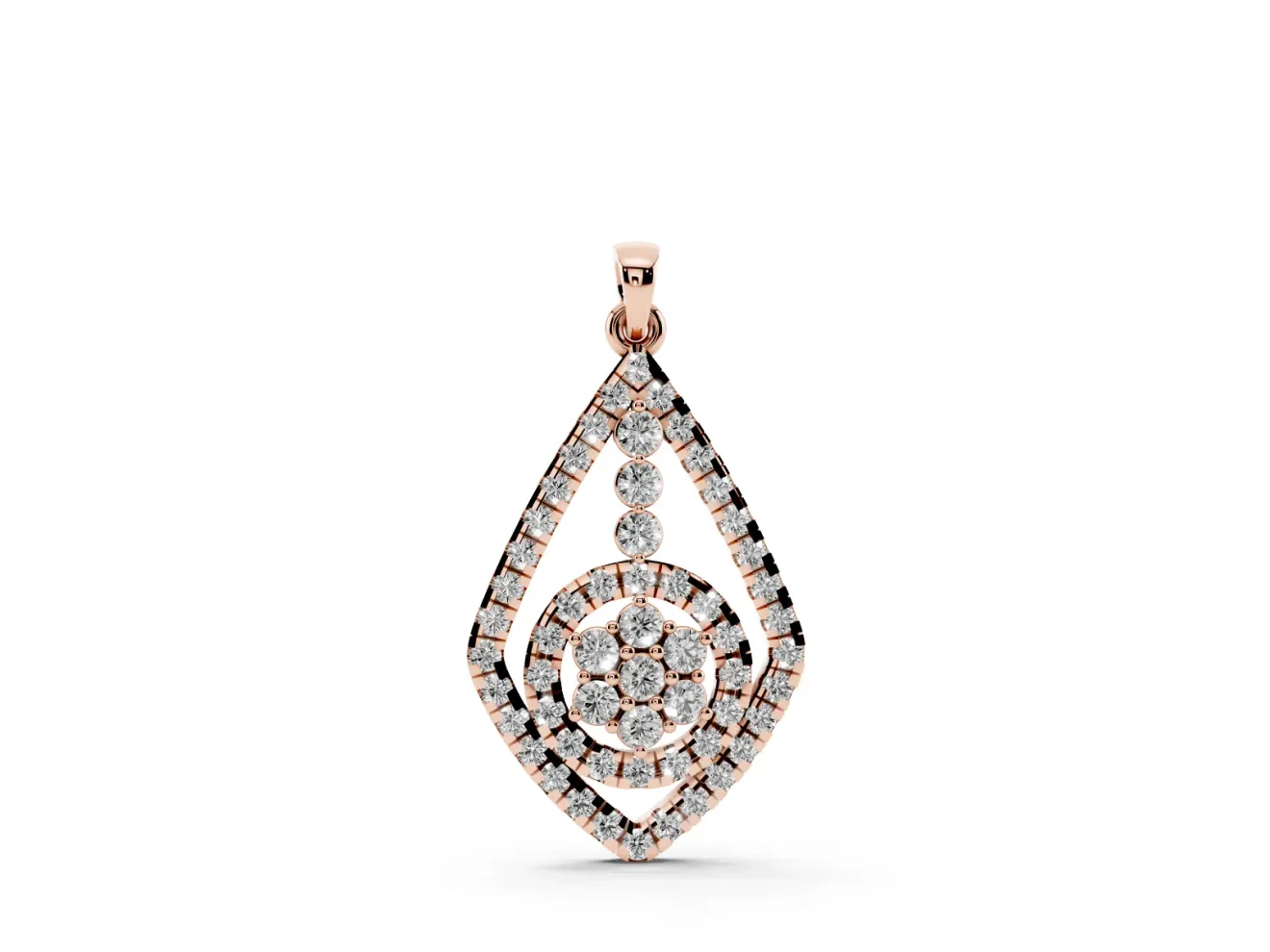 Round Lab-Grown Diamond Pavé Kite Pendant Necklace | Cluster Halo | Rose Gold