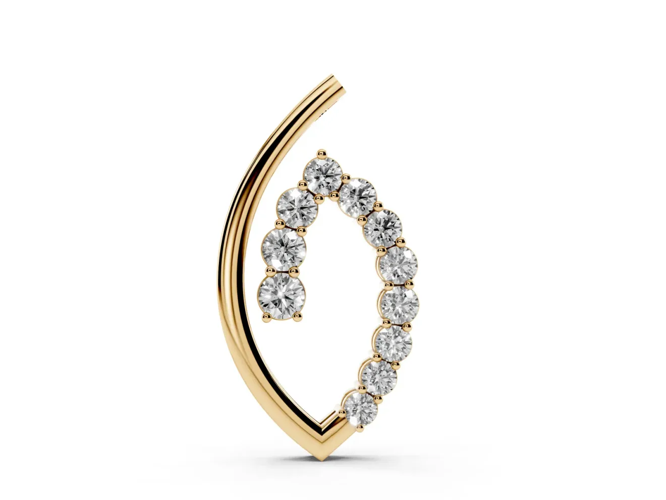 Round Lab-Grown Diamond Marquise Outline Pendant Necklace | Open Leaf Shape | Yellow Gold