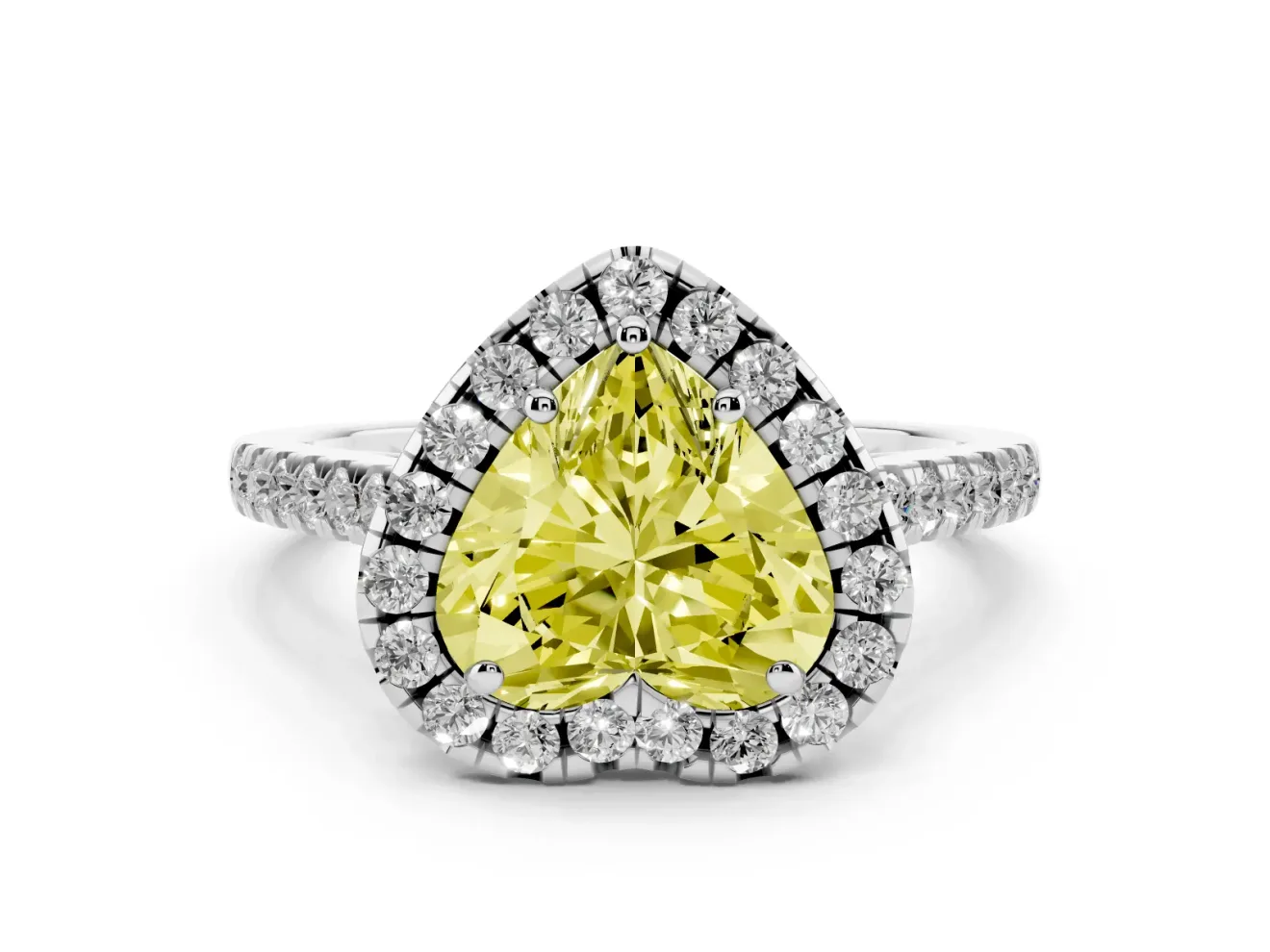 Heart-Shaped Raised Halo Engagement Ring Setting for a Fancy Yellow Lab-Grown Diamond | White Gold