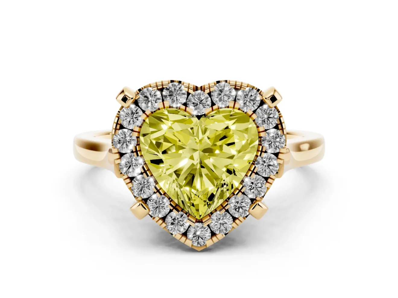 Heart-Shaped Claw Corner Halo Engagement Ring Setting for a Fancy Yellow Lab-Grown Diamond | Plain Band | Yellow Gold