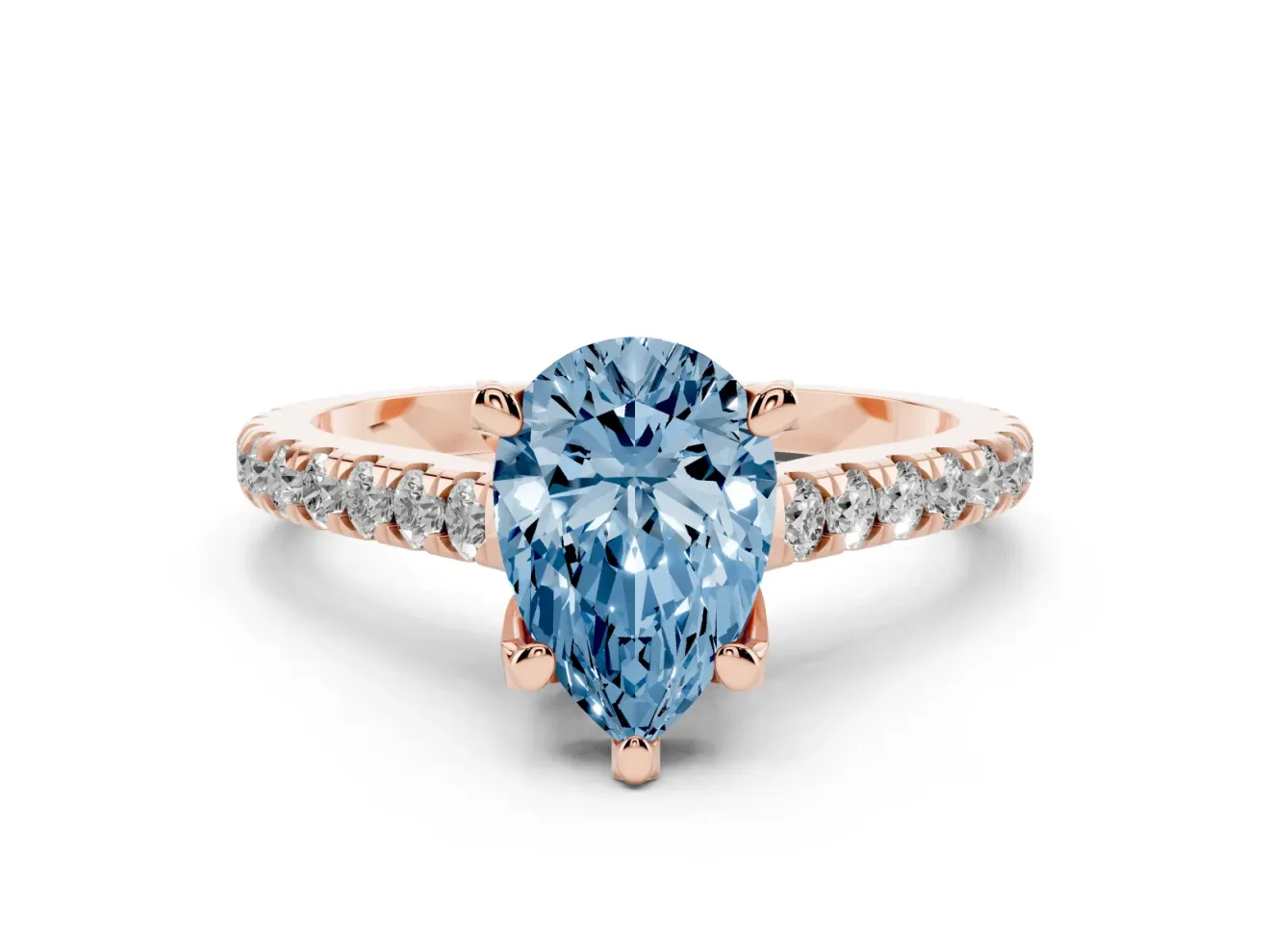 Pear-Shaped Hidden Halo Pave Engagement Ring Setting for a Fancy Blue Lab-Grown Diamond | Claw Prongs | Rose Gold
