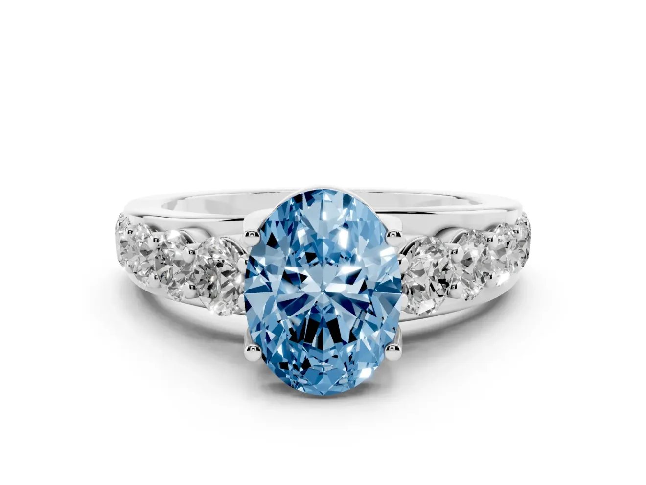 Oval Graduated Engagement Ring Setting for a Fancy Blue Lab-Grown Diamond | White Gold