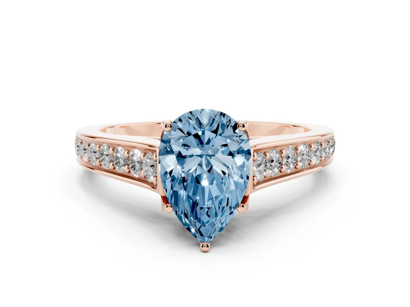 Pear-Shaped Graduated Pavé Engagement Ring Setting for a Fancy Blue Lab-Grown Diamond | Rose Gold