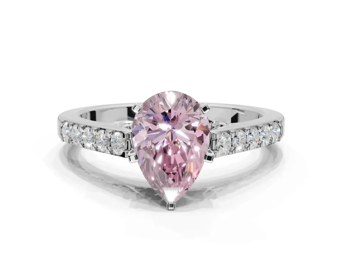 Pear-Shaped Pavé Engagement Ring Setting for a Fancy Pink Lab-Grown Diamond | Crossover Gallery | Sterling Silver