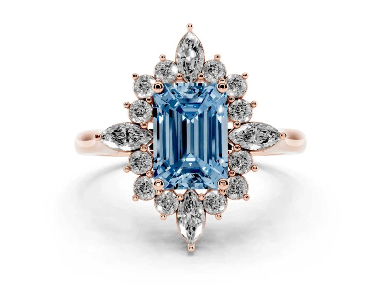 Emerald Cut Engagement Ring Setting for a Fancy Blue Lab-Grown Diamond | Rose Gold - Design NV-24790
